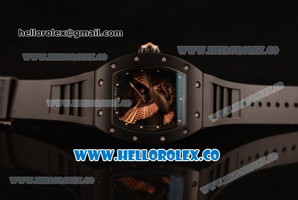 Richard Mille RM 023 Miyota 9015 Automatic PVD Case with Eagle Skeleton Dial and Black Rubber Strap - Click Image to Close